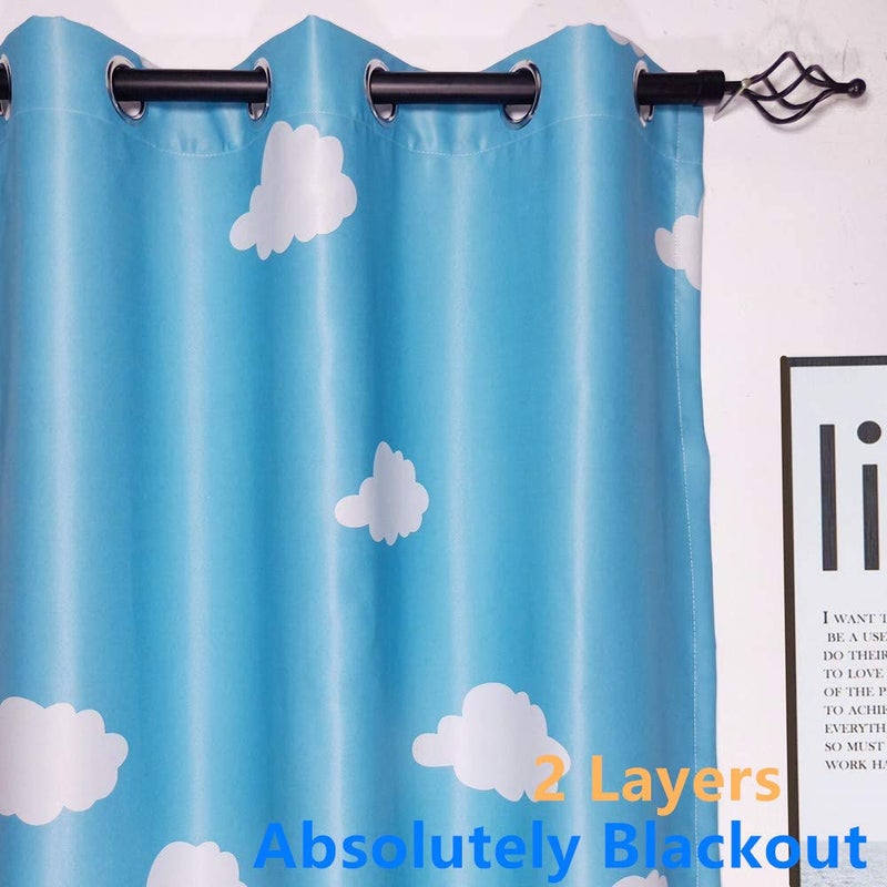 MYRU Absolutely Blackout Curtains for Kids Room,2 Layers Lined Curtains for Boys Girls Room,Set of 2 (Blue Cloud, 2 Panels 39 x 63 Inch) - Image 2